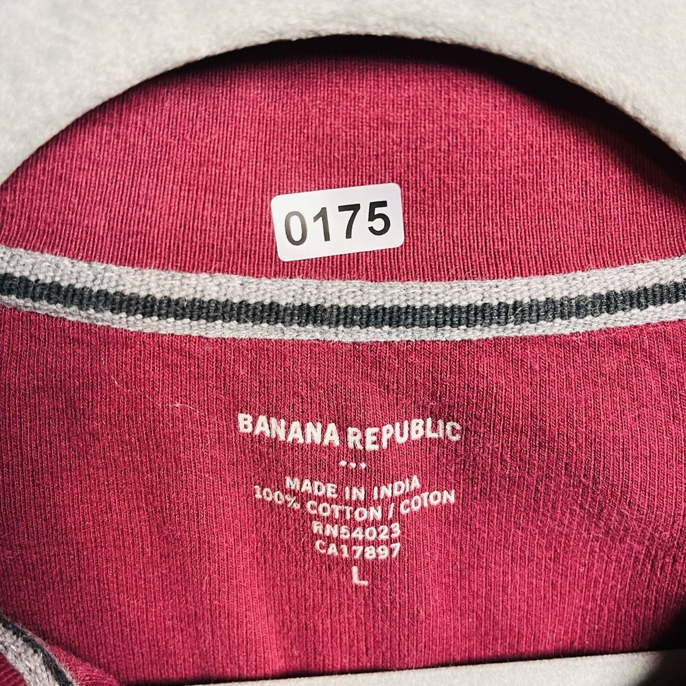 Banana Republic Sweater Men's Large 100%cotton 1/4 Zip Elbow Patch Red Wine - Picture 9 of 9